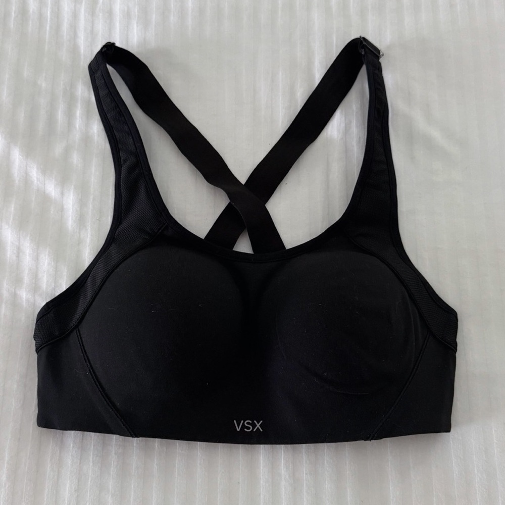 Victoria’s Secret VSX 34B Sports Bra – Black Racerback, Padded Molded Cups
